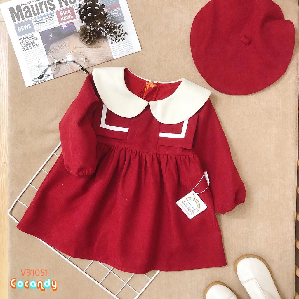 Váy nhung đỏ cổ phối trắng cho bé của COCANDY mã VB105134
