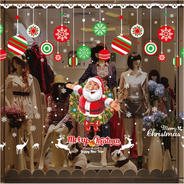 COMBO DÁN TƯỜNG NOEL - Ông già Noel kết hợp Rèm Xanh Đỏ