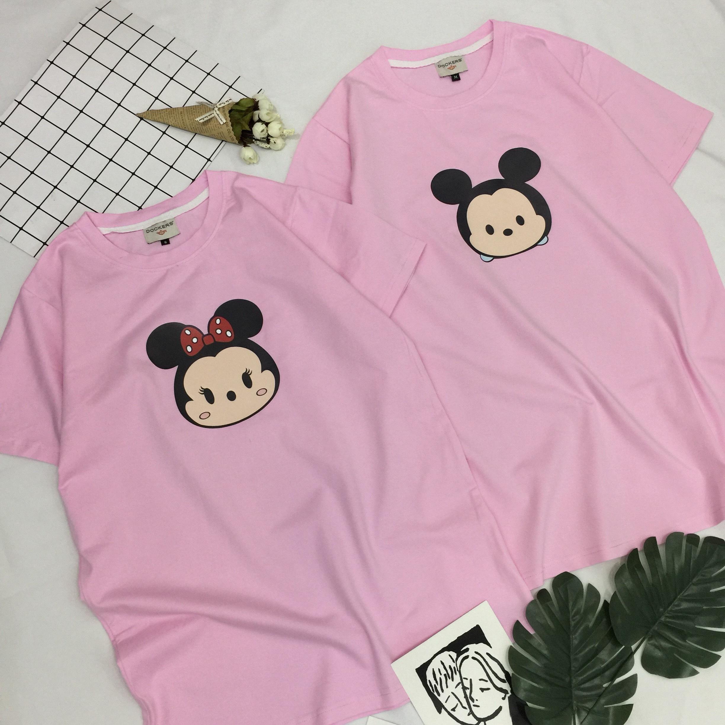 Áo Thun Cặp Nam Nữ Cotton Style Unisex Hình Chuột Mickey and Minnie - C2-13 - S - M