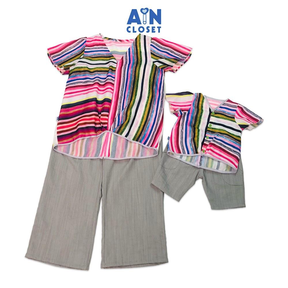 Bộ quần áo lửng bé gái họa tiết Sọc Màu sắc linen - AICDBGIW2MTI - AIN Closet