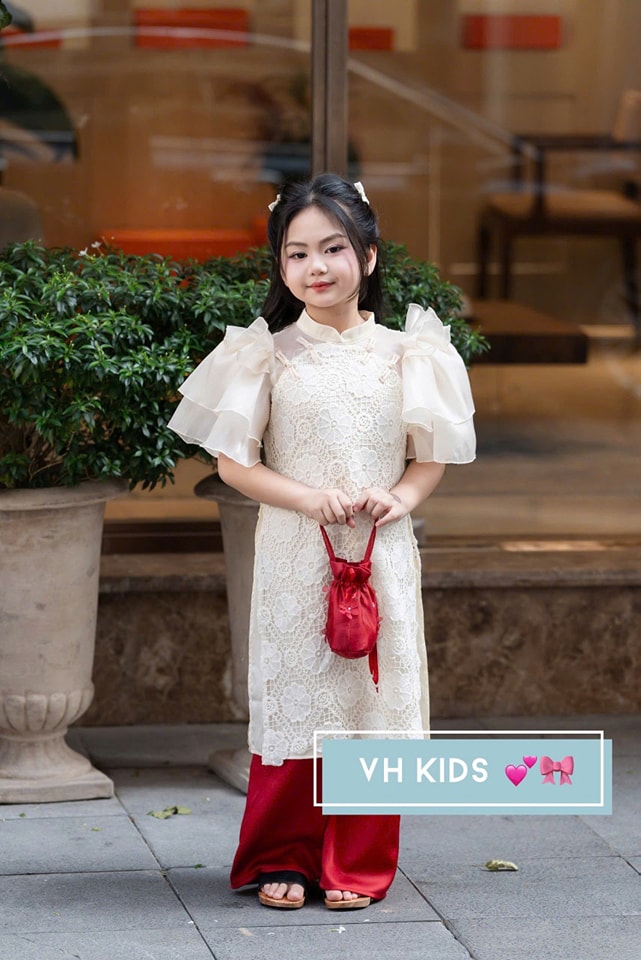 Bộ áo dài tết cho bé gái mẫu viên hy mùa xuân xinh xắn từ 12-40kg hàng thiết kế cao cấp