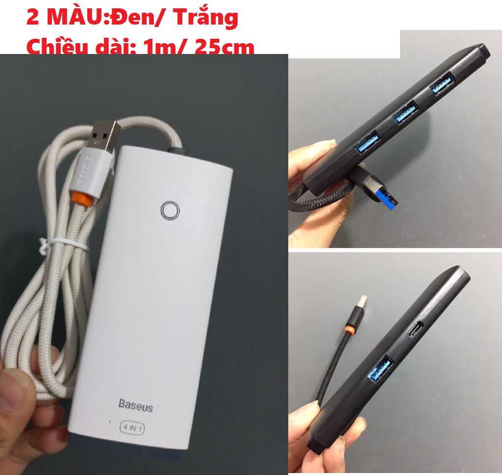 [ 4in1] Hub Usb / đầu chia cổng Usb3.0 ra 4 Usb3.0 1 mét Baseus AirJoy BS-OH028 _ Hàng chính hãng