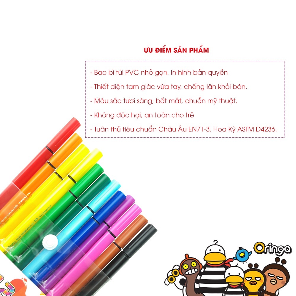 Bút Lông Màu HH 12/18 Màu Không Độc Hại, An Toàn Cho Người Sử Dụng Hình Ảnh Bản Quyền Vịt Oringa Dễ Thương, Màu Sắc Chuẩn Mỹ Thuật Tươi Sáng