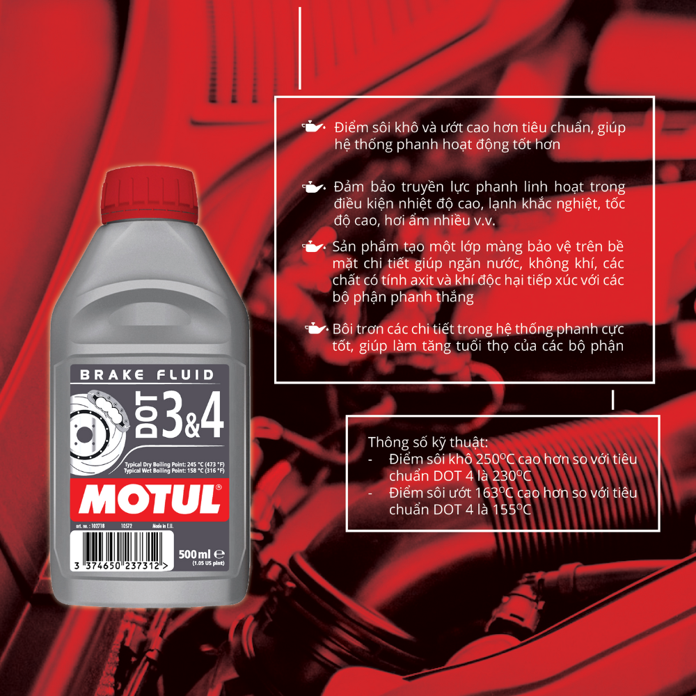 Dầu thắng / phanh MOTUL DOT 3 &amp; 4 0.5L