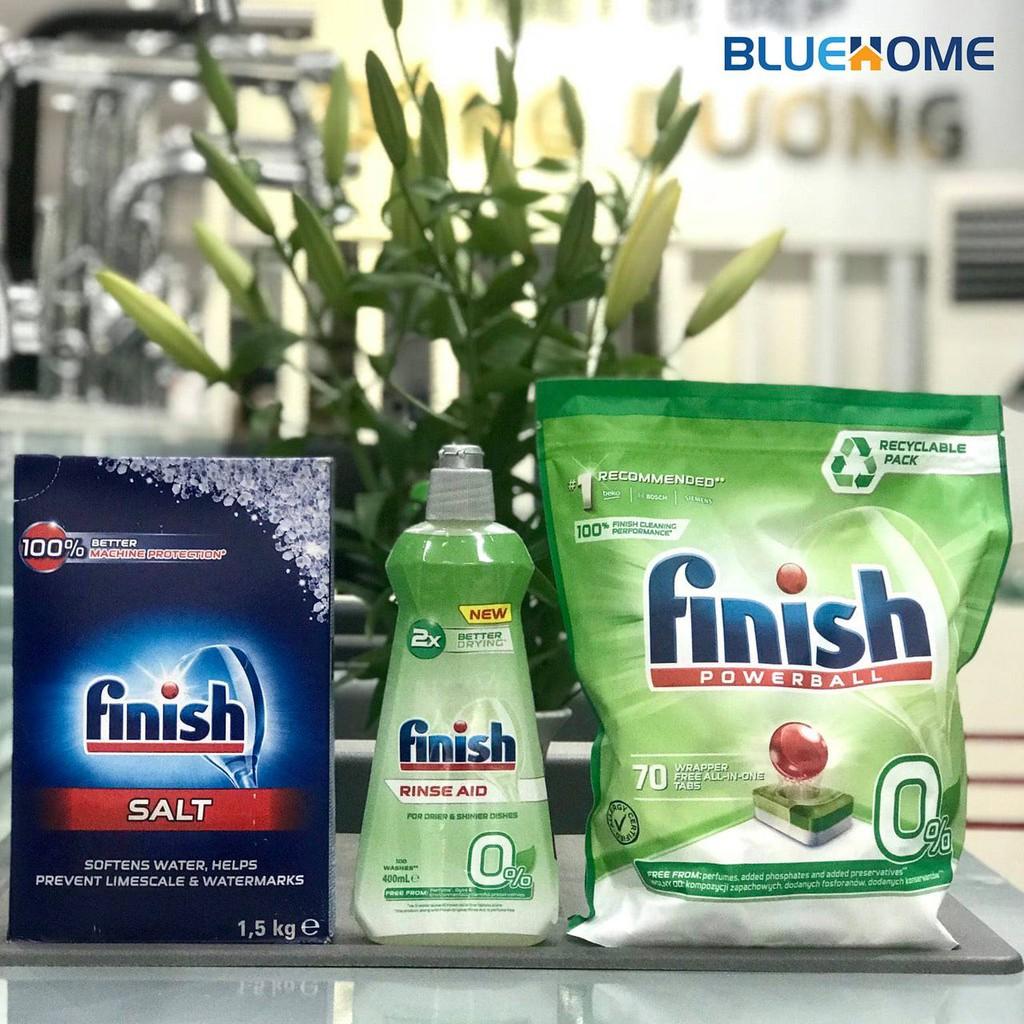 Combo Finish Eco 0% : Viên rửa bát Eco 70 viên + Bóng Eco 400ml + Muối 1,5kg