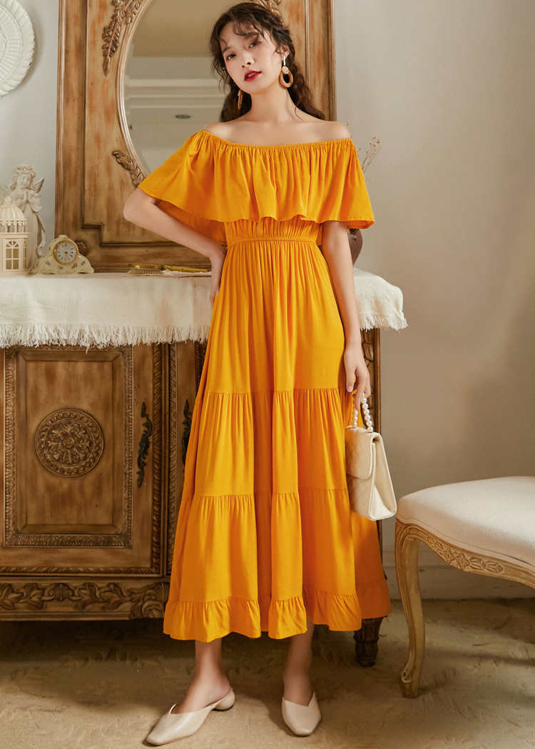 Đầm maxi trần vai tay bèo rộng, chất cotton mềm mại, thoáng mát, dáng dài dễ mặc, bầu bí có thể mặc | MX060