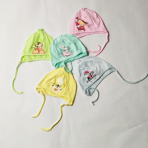 Mũ cotton sơ sinh có dây buộc cực đẹp