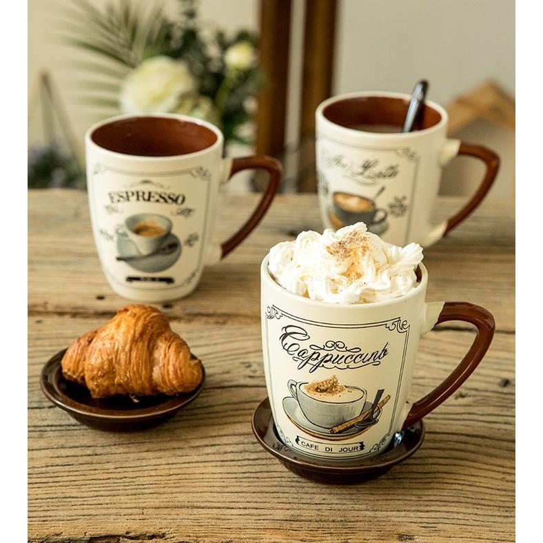 Cốc sứ uống trà, cafe tặng kèm nắp và thìa phong cách vintage 355ml