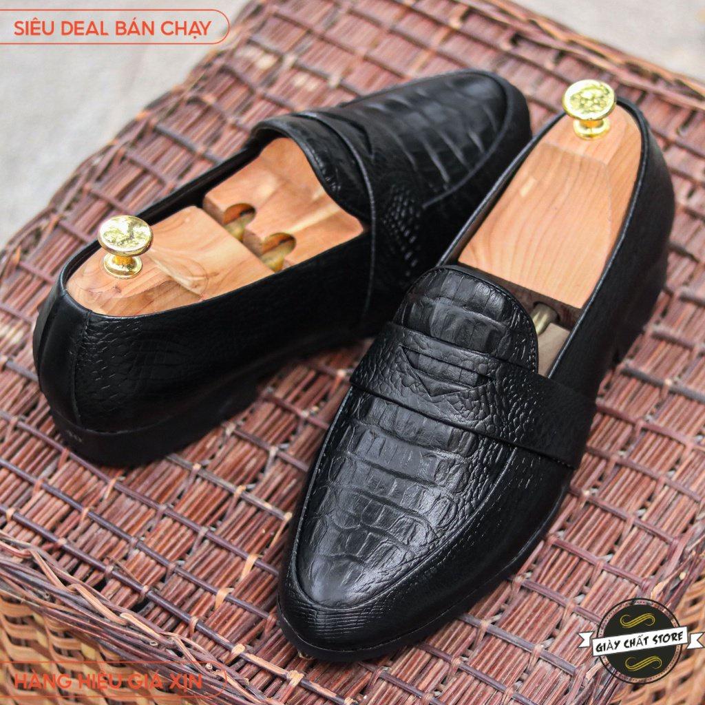 Giày Lười Nam Công Sở Đẹp - Giày Da Nam Giá Rẻ Dập Vân Cá Sấu - Mã X091 - Không chuông