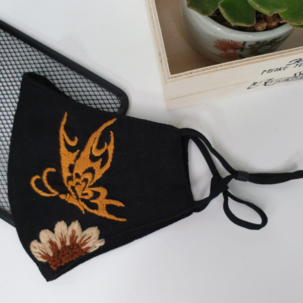 Khẩu trang thêu tay vải linen JL181X