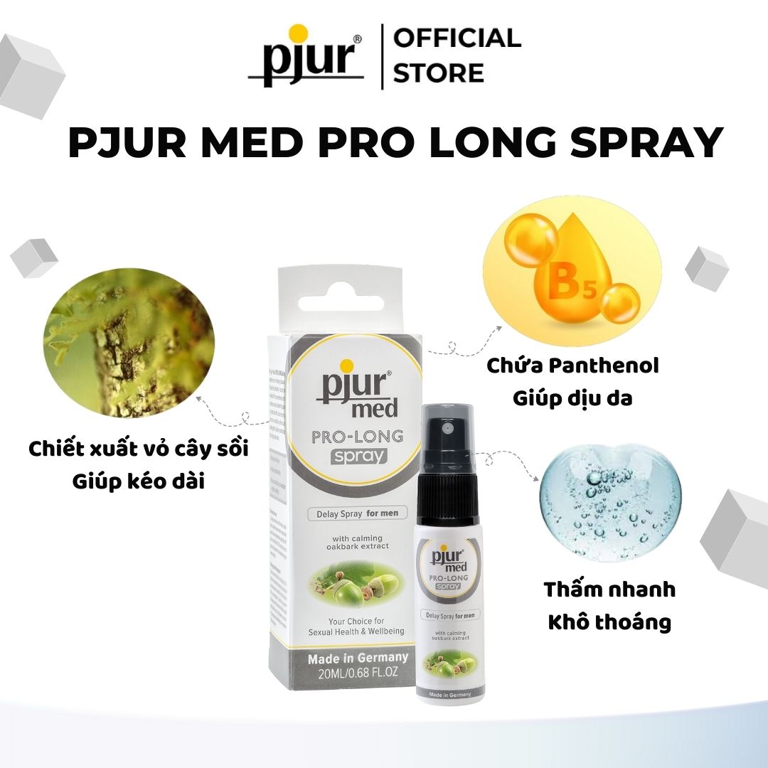 Xịt chống xuất tinh sớm, kéo dài quan hệ cho nam giới Pjur Med Pro-Long Chai 20ml, xịt kéo dài thời gian quan hệ lành tính an toàn chiết xuất provitamin B5 từ vỏ cây sồi dưỡng da