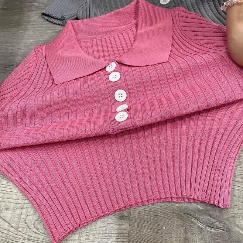 Áo Croptop Thun Len Tăm Polo Tay Ngắn