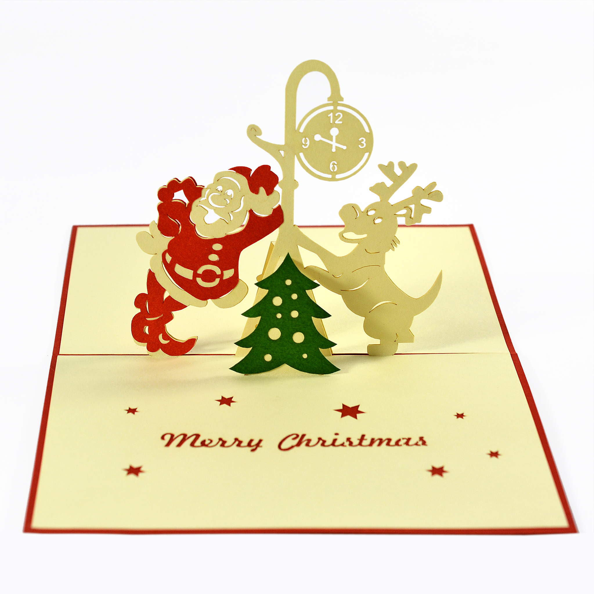 Thiệp nổi 3D handmade Ông già Noel cùng chú &quot;tài xế&quot; tuần lộc đáng yêu- Christmas 3D pop-up card size 12x18cm CN095