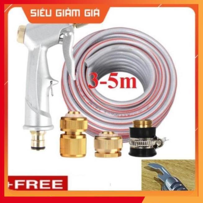 Bộ dây vòi xịt nước rửa xe, tưới cây .tăng áp 3 lần,loại 3m,5m 206701 đầu đồng,cút đồng,nối đồng+ tặng mở chai