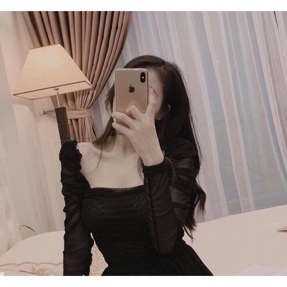 Áo Tay Dài Vai Phồng Lưới Mịn