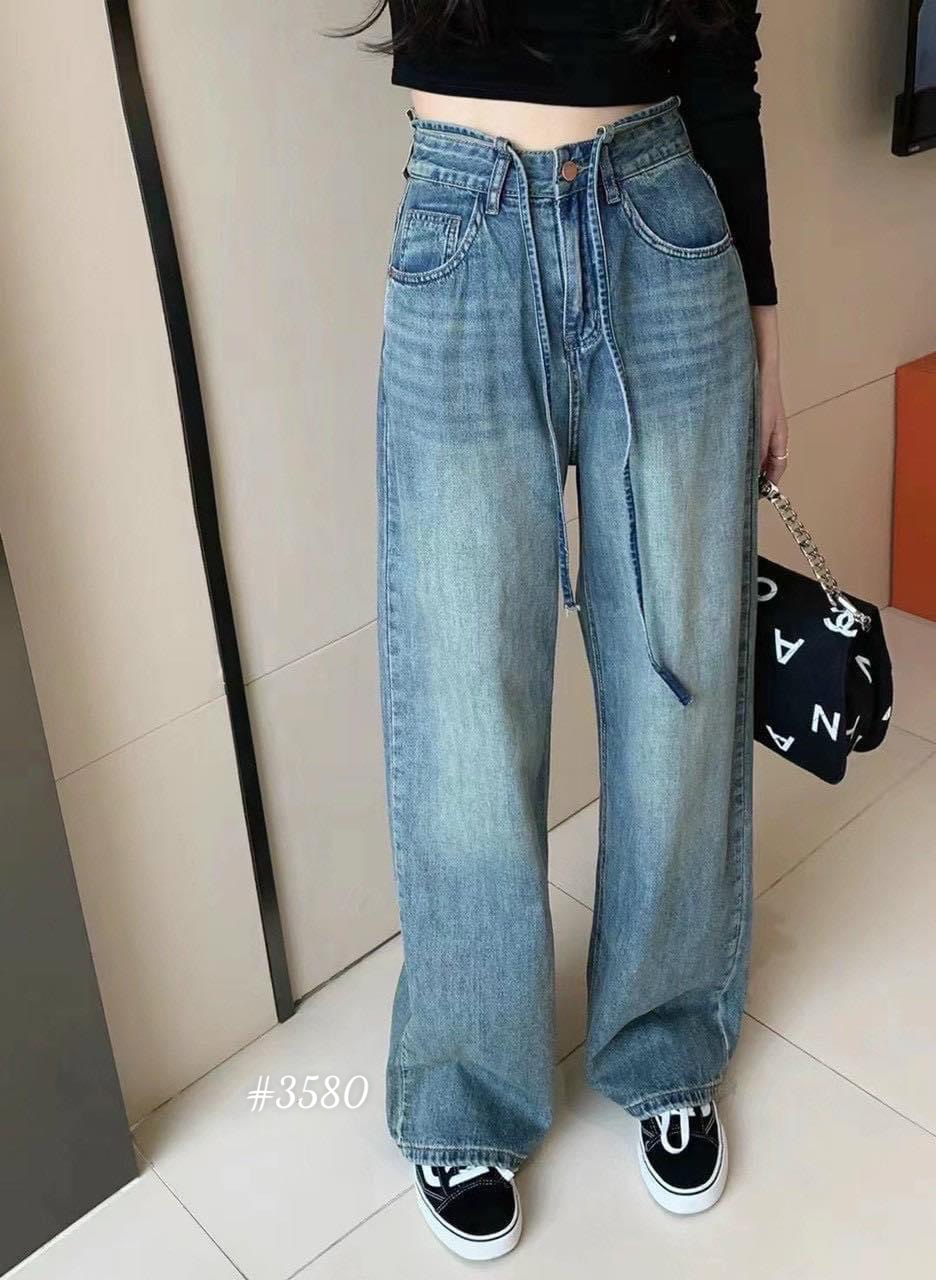 Quần baggy jean nữ ống rộng lưng cao cột dây , quần jean ống rộng kiểu dáng trẻ trung, form đẹp ulzzang nữ