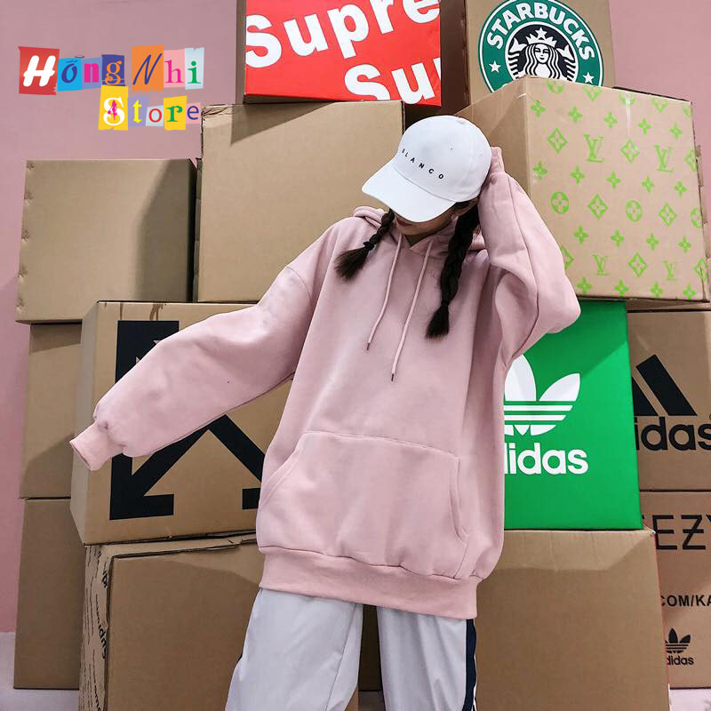 Áo Khoác Hoodie Trơn Ulzzang Unisex Hồng Ruốc Chất Nỉ Bông Cao Cấp Dáng Rộng Nam Nữ - MM