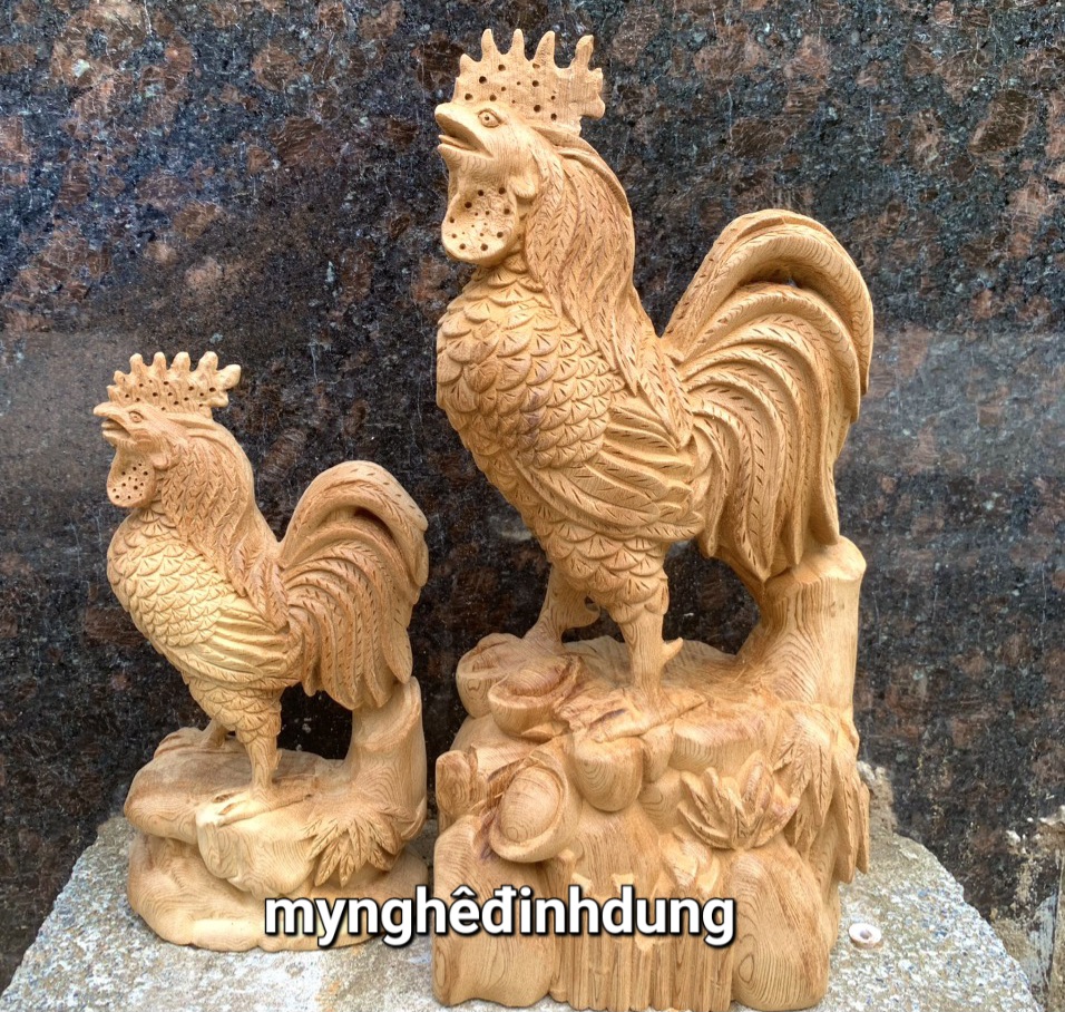 Tượng con gà trống phong thủy bằng gỗ ngọc am thơm nức kt 20x10x6cm