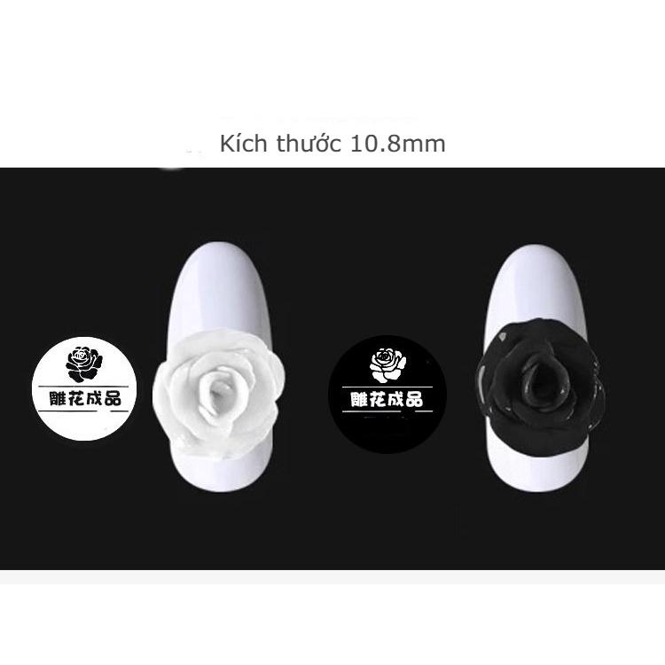 Hoa bột nail rose trắng đen 5 bông , hũ hoa hồng bột gắn móng trang trí chuyên nghiệp