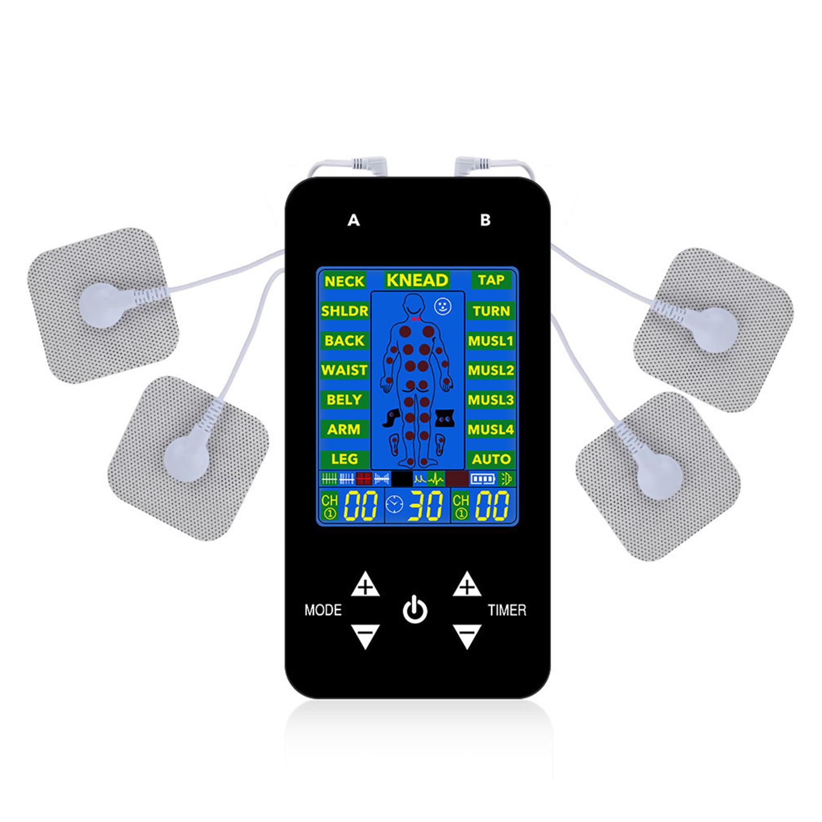 Compact Dual-Channel Pulse Massager TENS&EMS Muscle Stimulator Unit 15 Massage Modes 40 Strength Levels Adjustable Timer