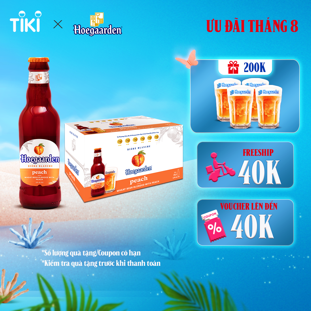 Thùng 24 Chai Bia Hoegaarden Peach - Bia Bỉ Vị Đào (248ml/chai)