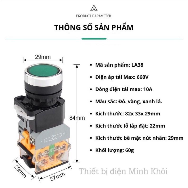 Nút nhấn nhả có đèn phi 22,nút nhấn tủ điện LA38 chống nước