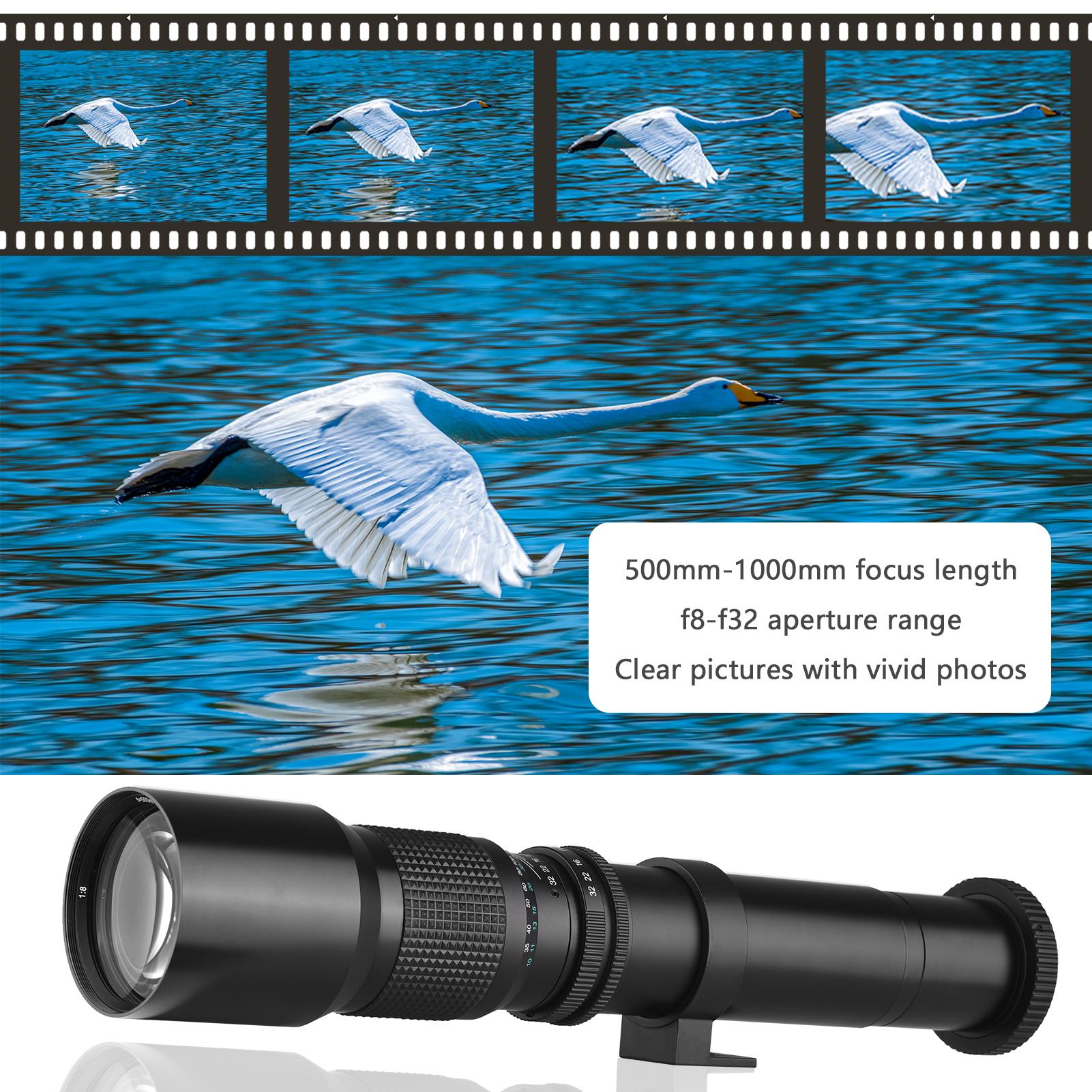 Andoer 500mm/ 1000mm f/8 Manual Focus Camera Telephoto Lens with 2X Converter Lens Cover Lens Protector Carry Bag
