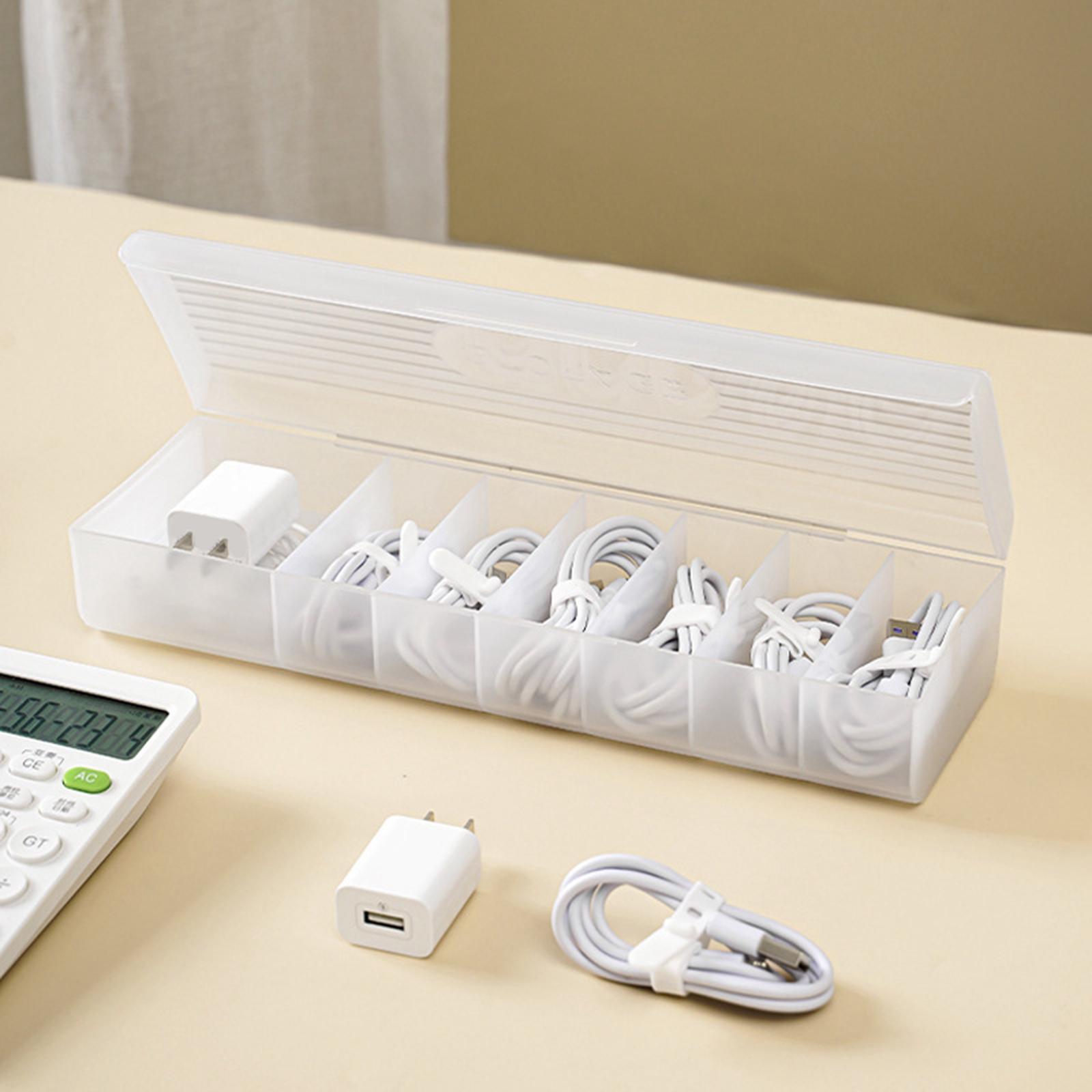 2x Charge Cable Management, Cable Cord Storage Box, Portable with Lid, Desktop