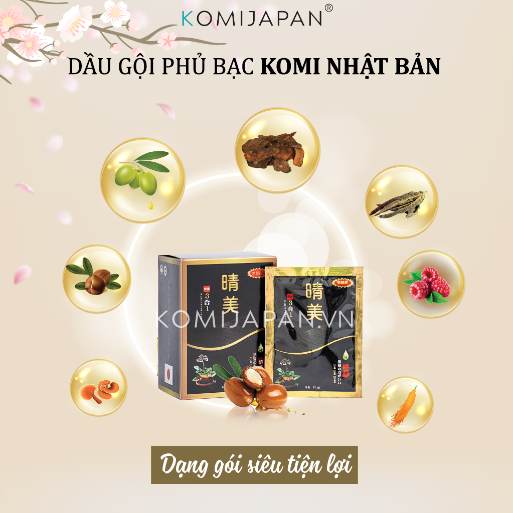 Gói dầu gội phủ bạc thảo dược thiên nhiên Komi Nhật Bản