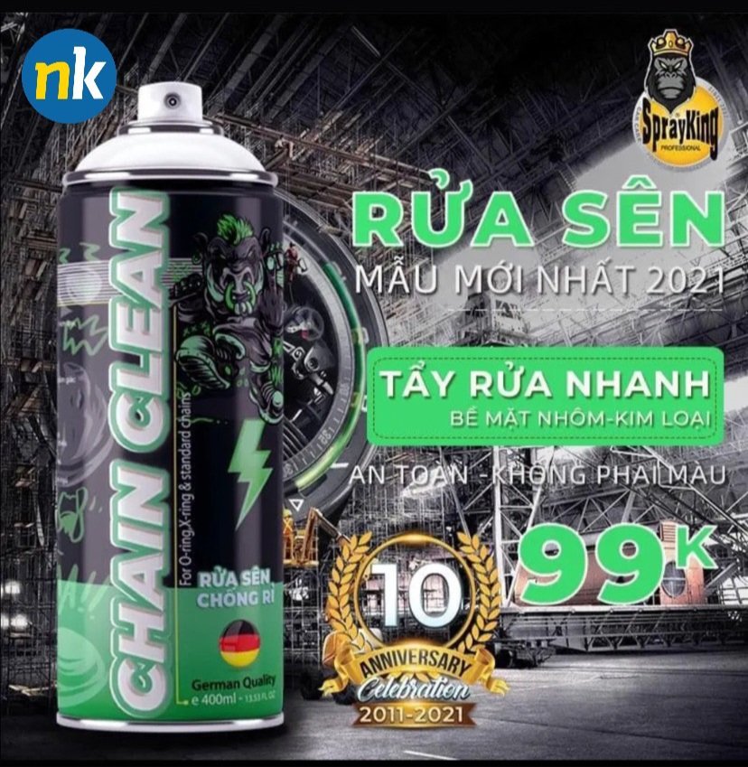 Chai xịt rửa sên, vệ sinh sên, xích xe máy, xe mô tô xe đạp Sprayking Chain Clean 400ml (Mẫu Mới)