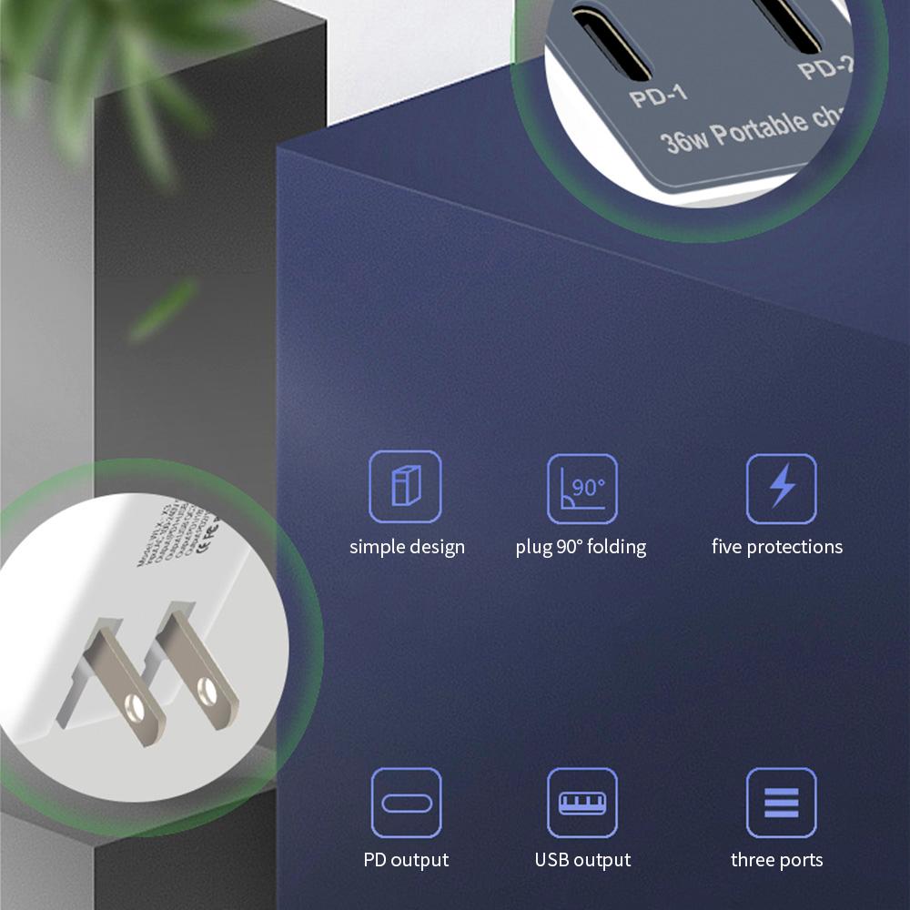 Đầu sạc di động WLX-X3 3 cổng USB + Bộ sạc Type-C Bộ chuyển đổi PD kép + QC3.0 cho máy tính bảng / điện thoại