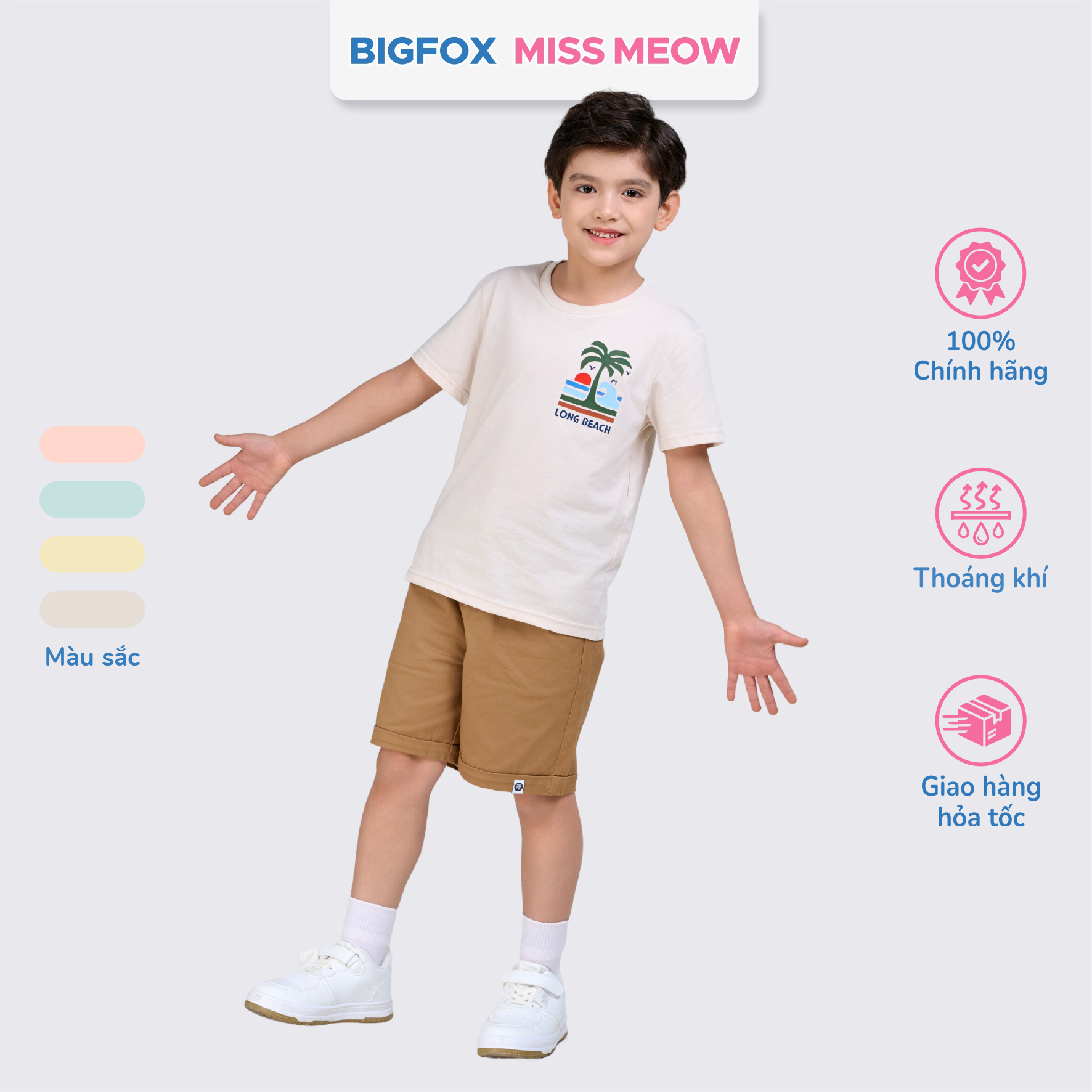 Áo bé trai Bigfox Miss Meow mùa hè chất cotton size đại cộc tay in đẹp cỡ 3,7,9,11 tuổi 30kg 40kg