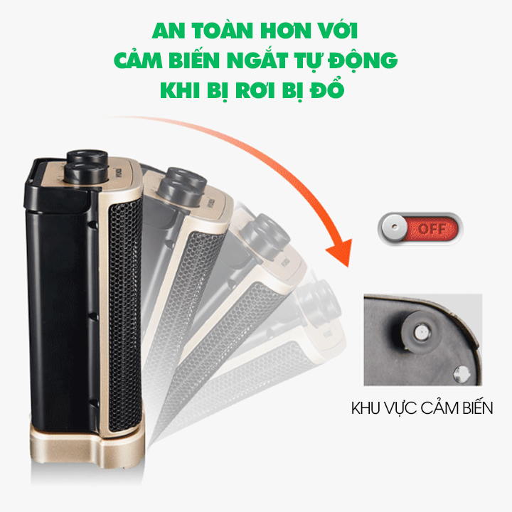 Máy sưởi điện mini công suất 1500W, tự ngắt khi nghiêng đổ - Hàng chính hãng