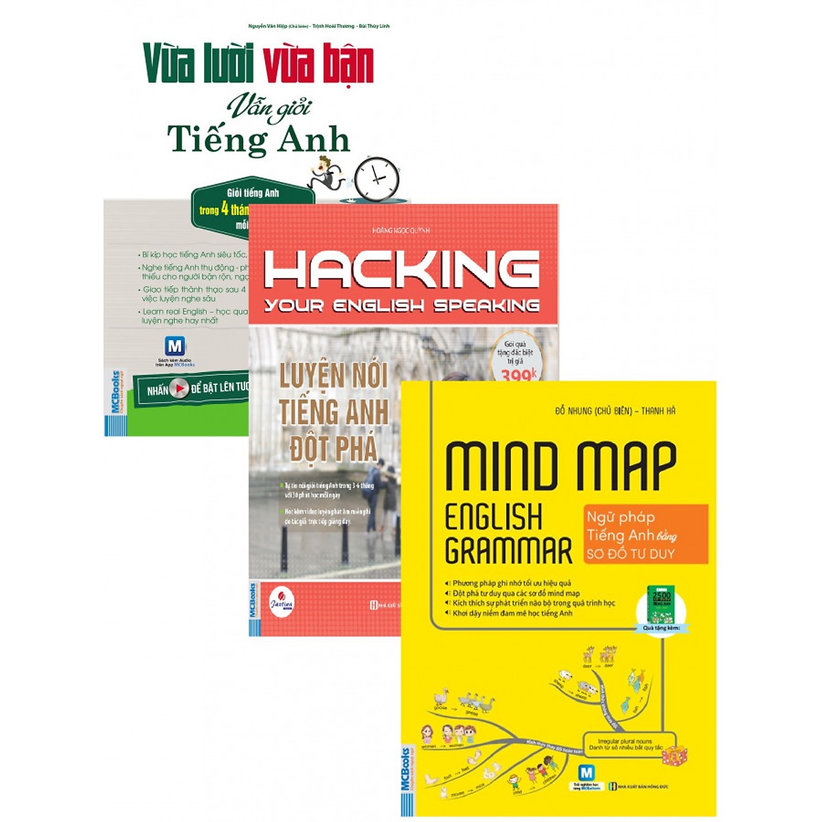 Combo Sách Hack Não Môn Tiếng Anh 1 (Vừa Lười Vừa Bận Vẫn Giỏi Tiếng Anh+Hacking Speaking English+Mind Map English Grammar) (Tặng Bookmark độc đáo CR)