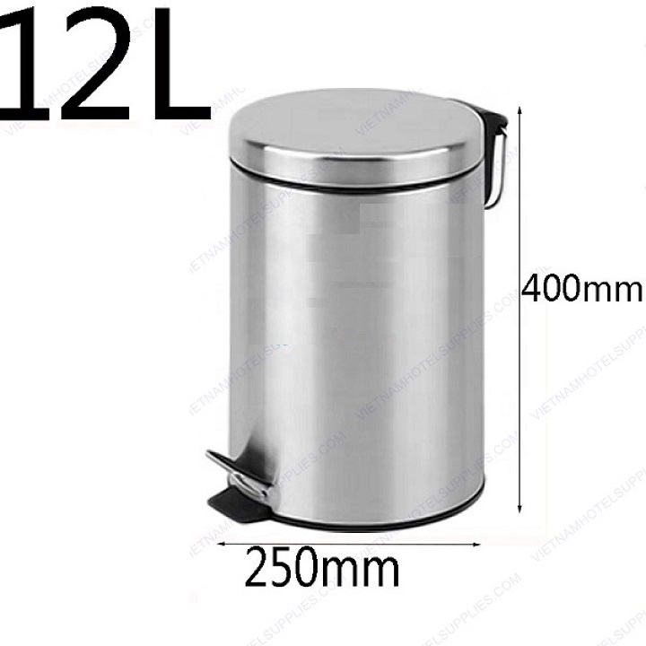 Thùng rác inox đạp chân 12L có nắp đóng chậm cao cấp