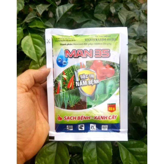 Chế phẩm xử lý nấm bệnh hại cây trồng Man35, Mancozeb xanh. trừ đốm lá, vàng lá, rỉ sắt, sương mai