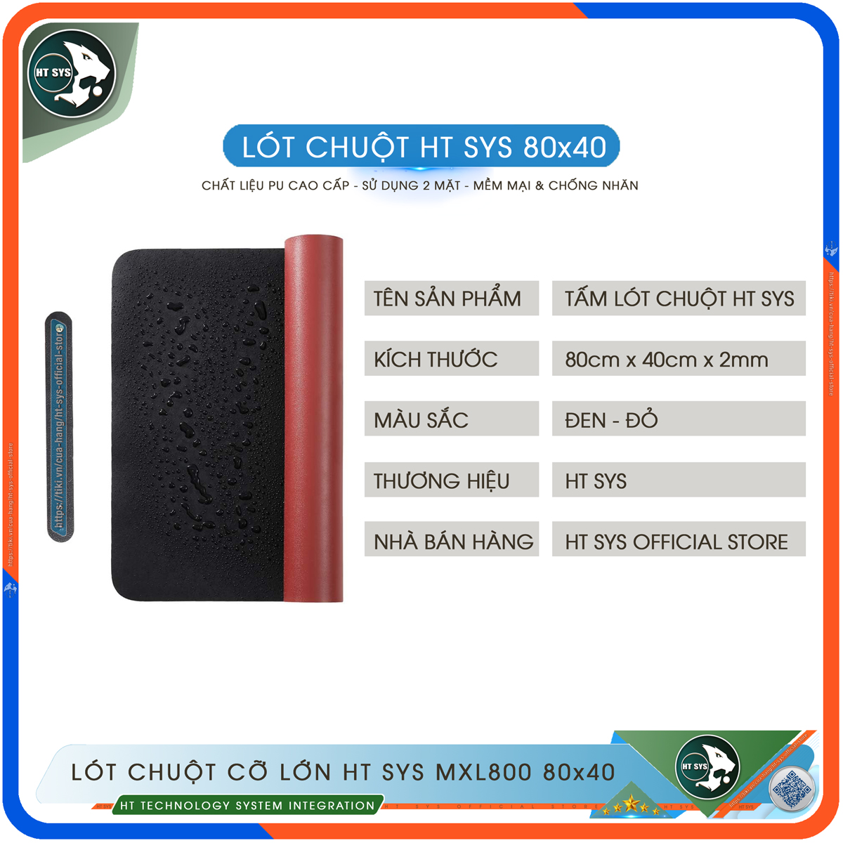 Pad Chuột HT SYS - Miếng Lót Chuột 80x40 Và 90x45 - Chất Liệu Da PU Cao Cấp, Sử Dụng 2 Mặt, Thiết Kế Sang Trọng - Chống Trơn Trượt, Chống Nhăn - Hàng Chính Hãng