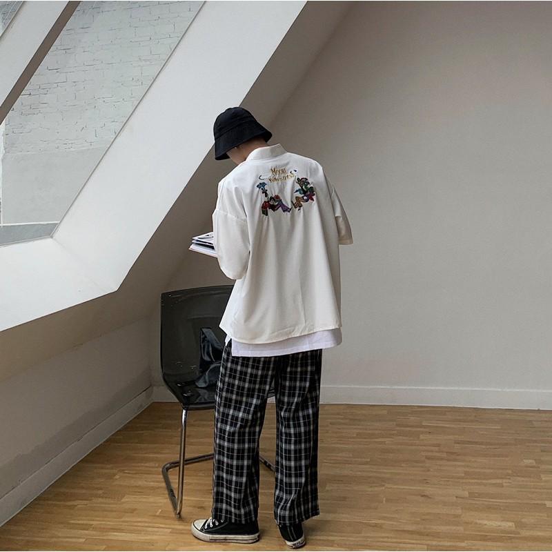Áo sơmi unisex thêu hoạ tiết