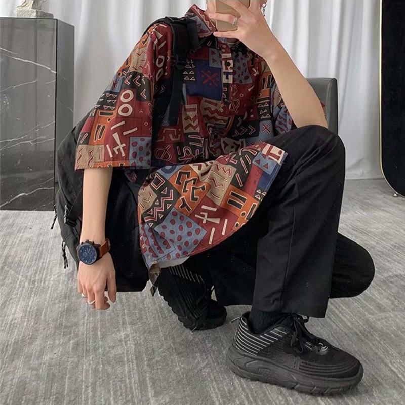 Áo sơ mi ngắn tay dáng rộng in họa tiết cá tính thời trang mùa hè cho nam