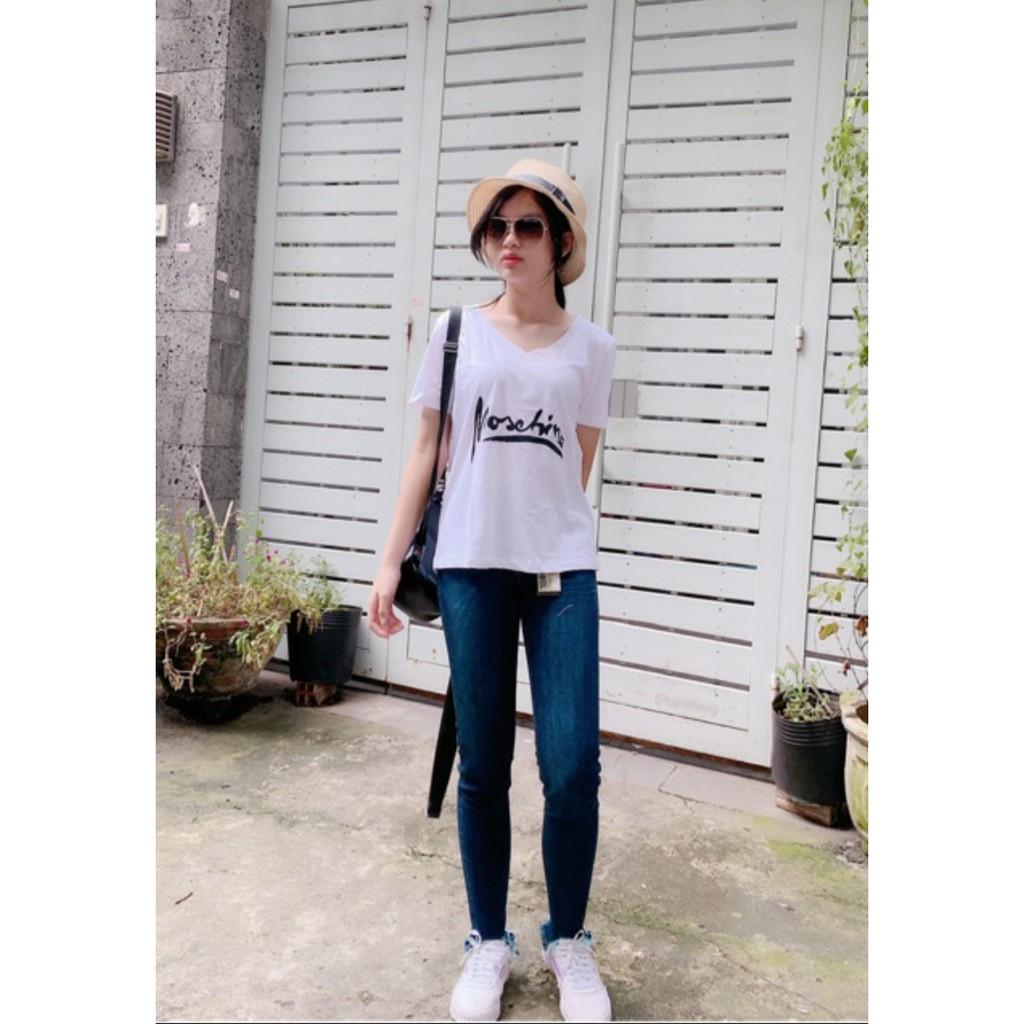 Áo Thun Cotton Nữ Cổ Tim Chữ V Xuông Phông Rộng Có Hình In_Áo Pull Thun Lạnh Mềm Mịn In Chữ Siêu Rẻ Phong Cách Dạo Phố