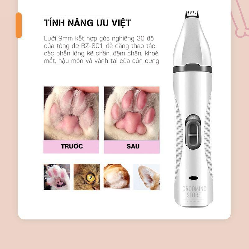 (BZ-801) Tông đơ cắt lông chó mèo 3in1 - cạo bàn chân - cắt tỉa - mài móng - Grooming Store