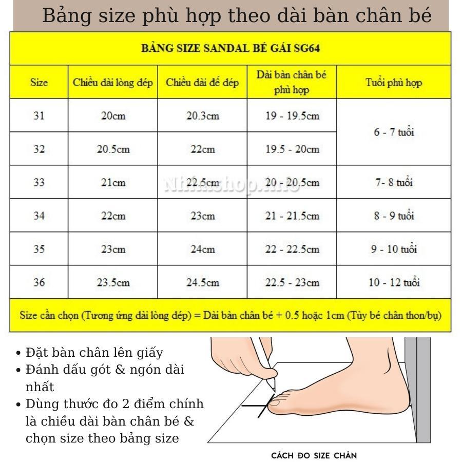 Giày sandal bé gái BibiKids búp bê công chúa dép quai hậu rọ bít mũi cho trẻ em nữ 6 - 12 tuổi đi học êm thời trang SG64