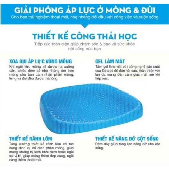 Đệm Ngồi 3D Nệm Lót Ghế Gel Silicon Tổ Ong Cao Cấp Thoáng Khí Chống Đau Mỏi 220
