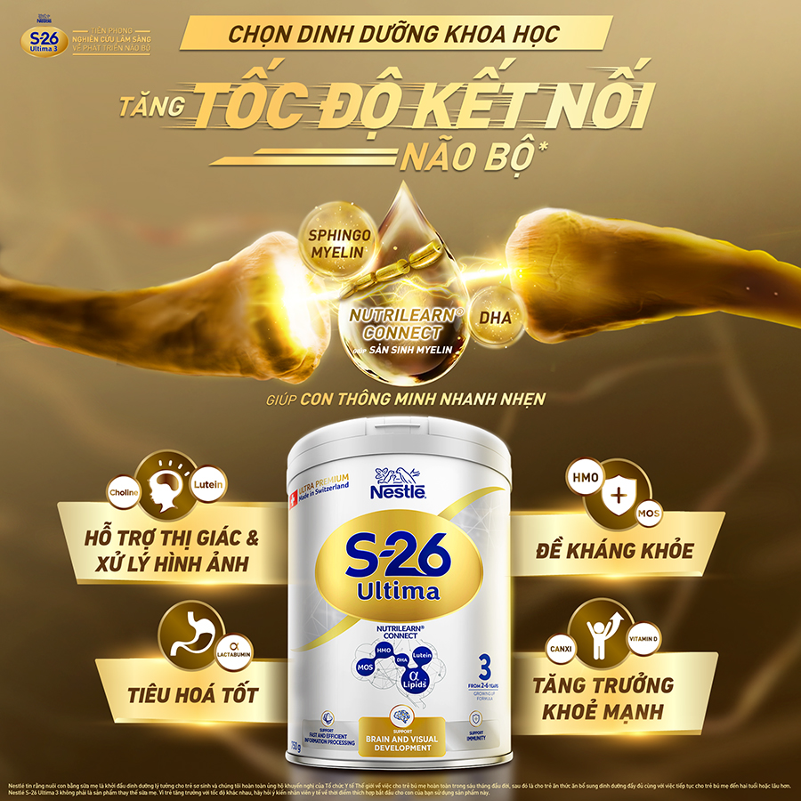 Sữa Bột S-26 ULTIMA 3 (S26) 750G từ Thụy Sỹ độc quyền tăng tốc độ kết nối não bộ 2,5 lần với NUTRILEARN® CONNECT Tặng Bộ vali xúc cát (2 - 6 tuổi)