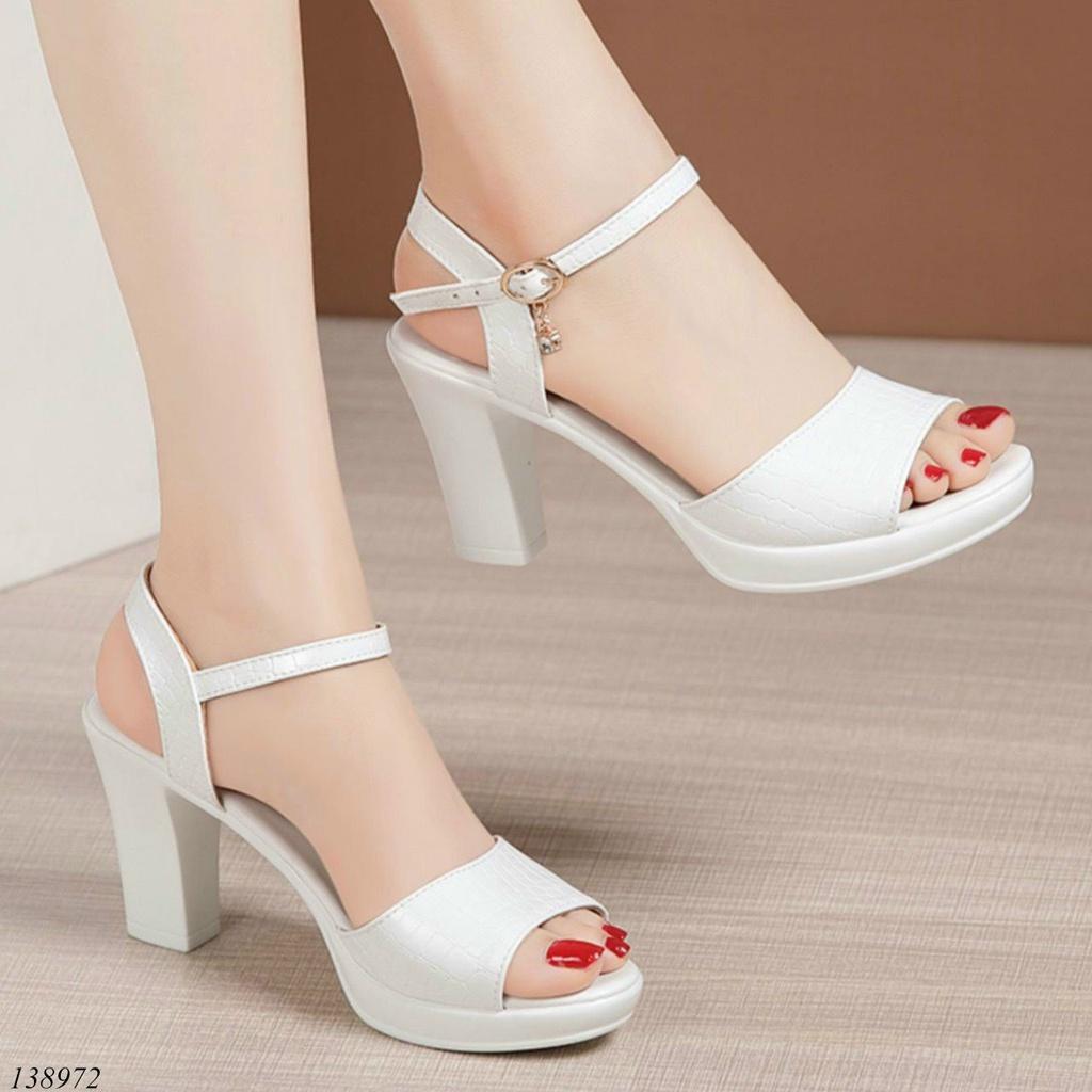 Giày sandal đế xuồng nữ 7cm,giày xăng-đan da cao gót quai ngang 7 phân đen nhiều màu siêu nhẹ