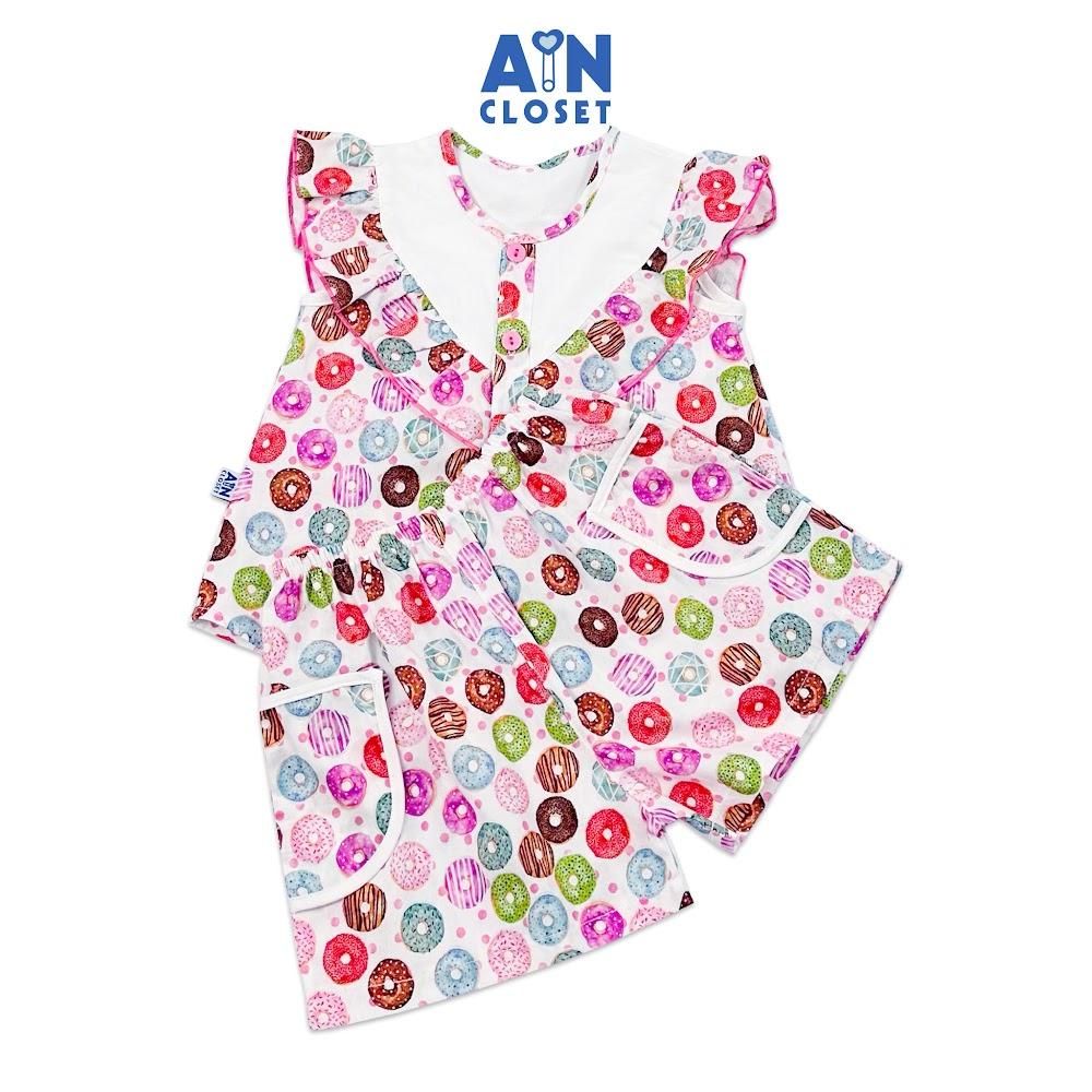 Bộ quần áo ngắn bé gái họa tiết Donut Hồng cotton - AICDBGR0KLTA - AIN Closet
