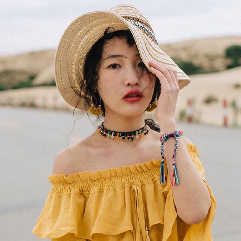 Vòng cổ boho hạt nhiều màu - choker thổ cẩm