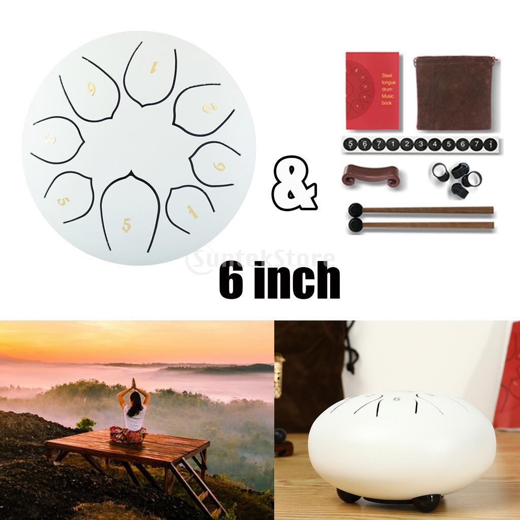 6 Inch Steel Tongue Drum C Key 8 Notes Hand Drum White