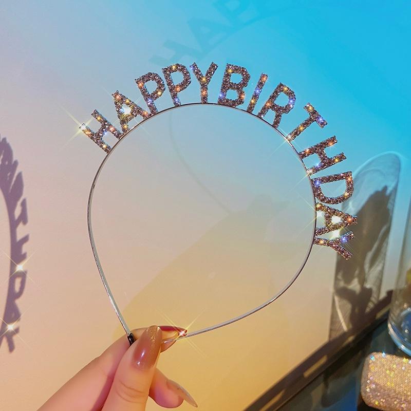 Cài tóc Happy birthday màu bạc đính đá lấp lánh và đáng iu