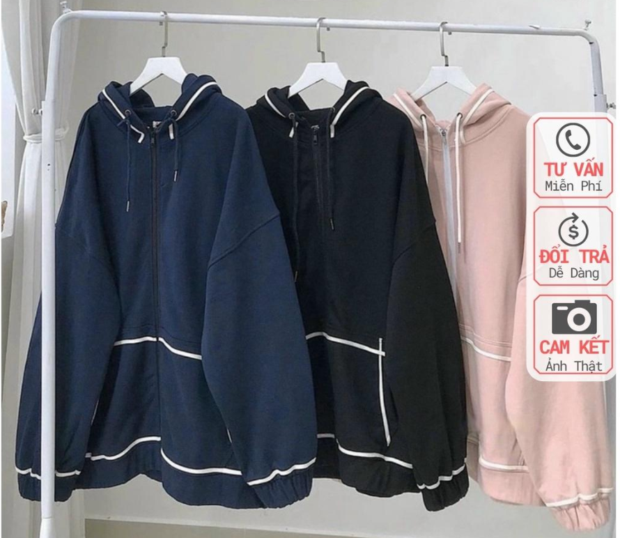 Áo Khoác Nỉ Nón 2 Lớp Áo Hoodie Zip Line May Form Unisex Rộng Thoải Mái